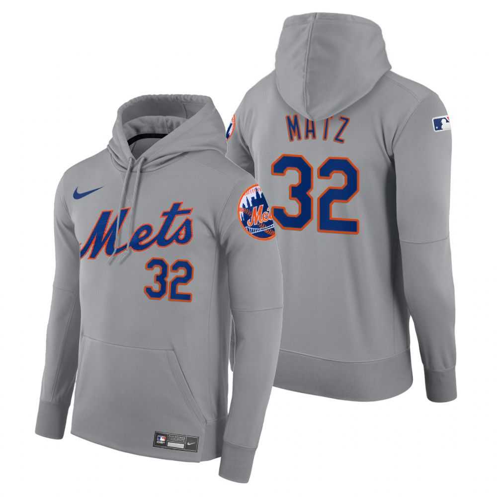 Men New York Mets 32 Matz gray road hoodie 2021 MLB Nike Jerseys